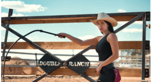 GIRL ON THE DUDE RANCH HAVING FUN